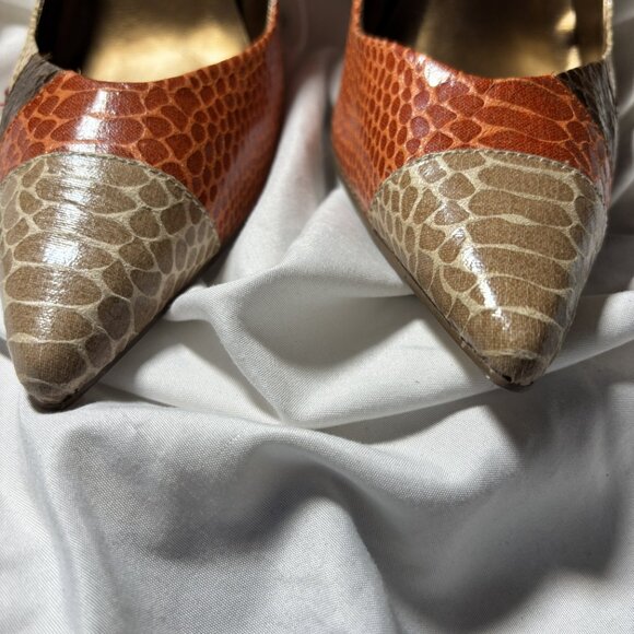 Delicious Multicolor Snakeskin Print Pointed Toe Stiletto Heels – Size 8.5 - Picture 2 of 8